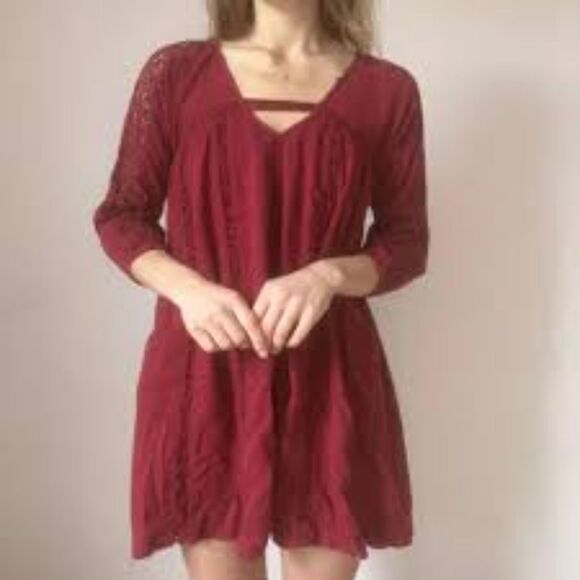 American Eagle Outfitters Deep V-Neck Dress Mini Maroon Red Size XS - Picture 1 of 15